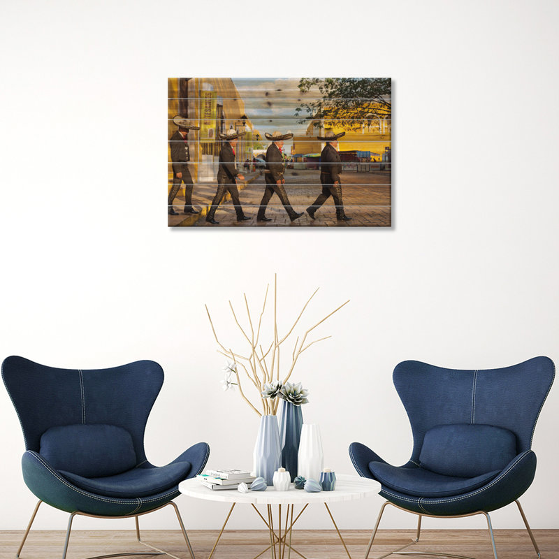 «Mariachi in Mexico III» par Matteo Colombo - peinture sur bois sans cadre, H 26 po x l 40 po x P 1,5 po