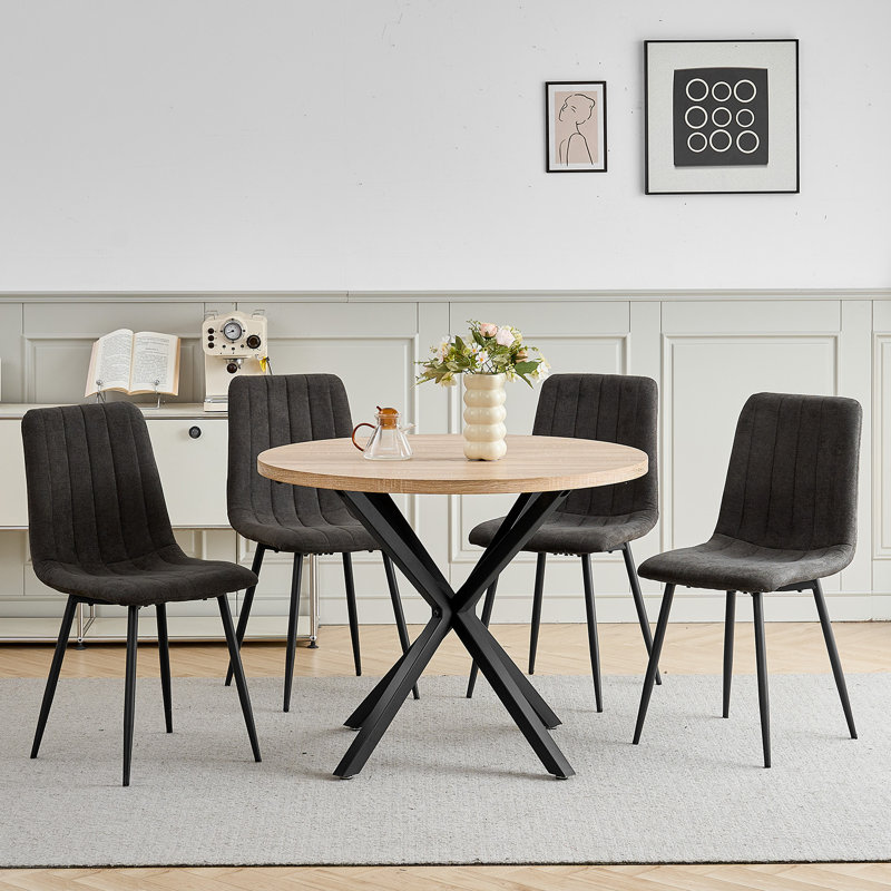Upholstered Linen Dining Chair, Black, 4