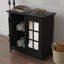 Buffet de rangement avec 2 portes décoratives en miroir en acrylique, tablette réglable pour la salle à manger, le salon, la cuisine, poignées en métal, panneau de fibres à densité moyenne avec finition en papier de grain de bois noir 3D