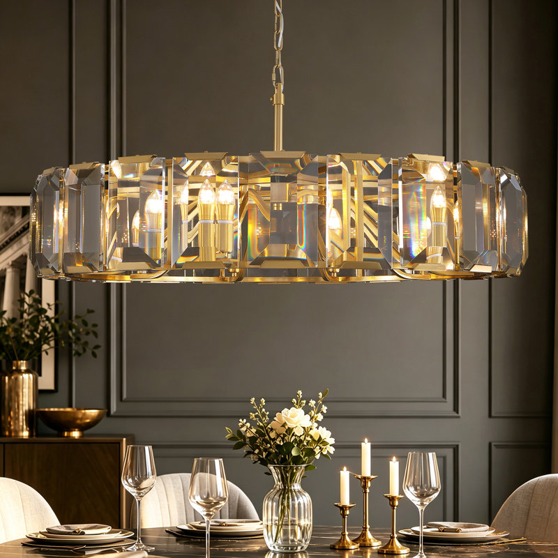 10-Light Dimmable Modern Drum Crystal Chandelier