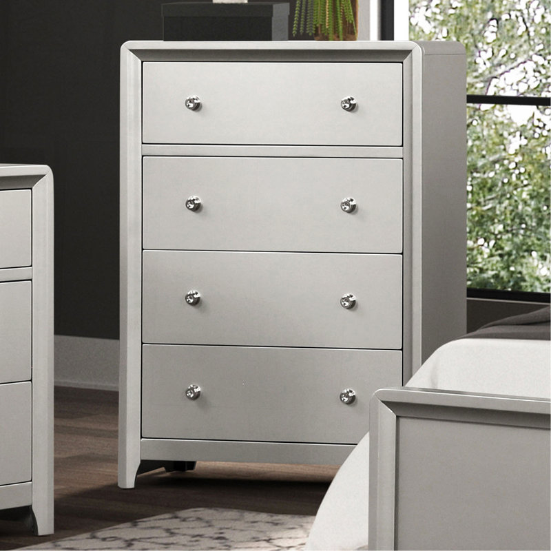 Luxueux commode 1 pièce nickel brossé sur poignées 4 tiroirs à queue d'aronde anglaise avec glissières en métal finition champagne