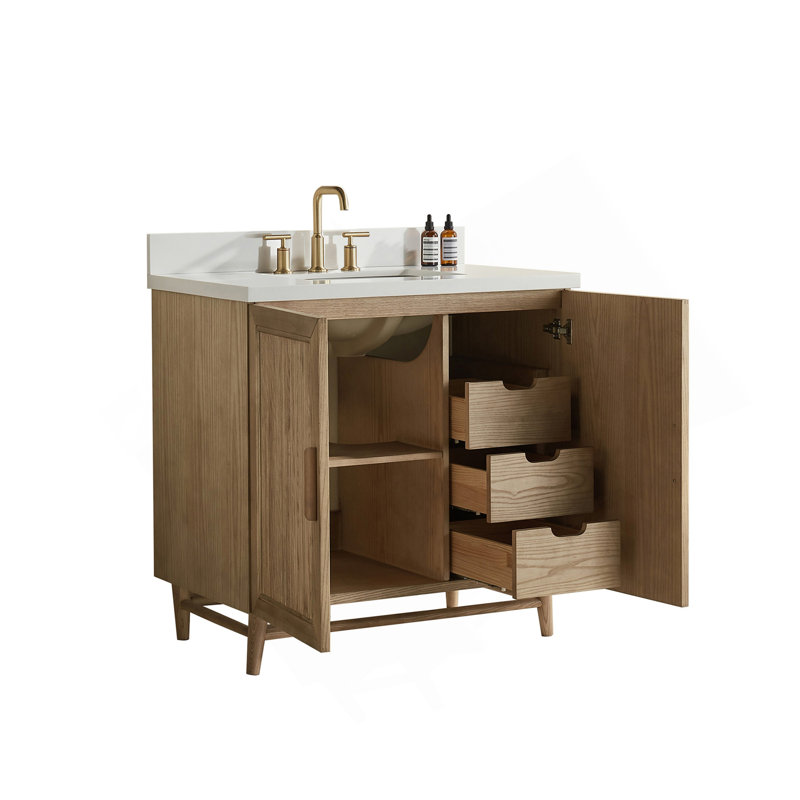 Fully Assembled 36''  Light Coffee Freestanding Single Sink Bathroom Vanity With Wood Construction , 36"