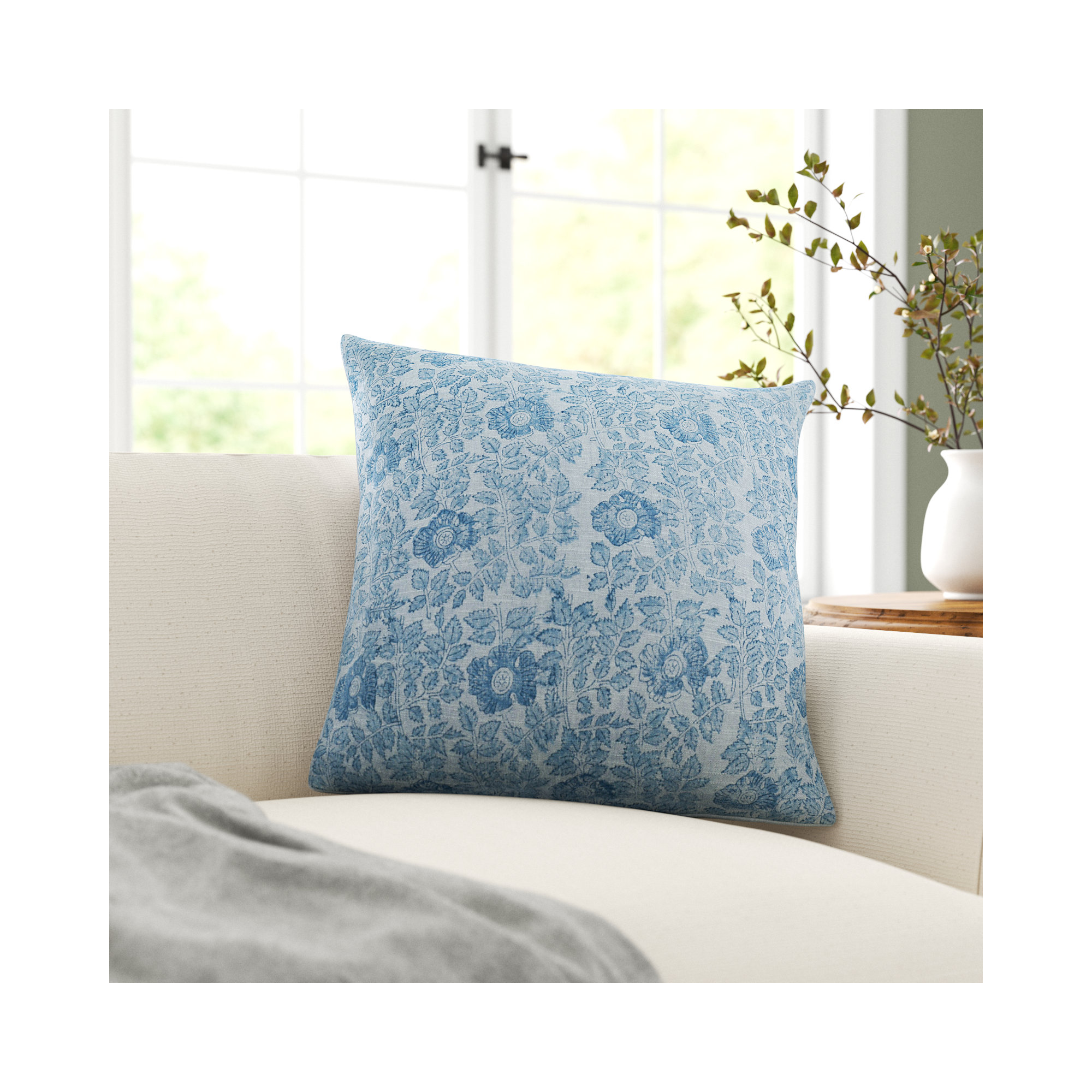 Tallie Floral Linen Pillow Cover, Down, 18" x 18"