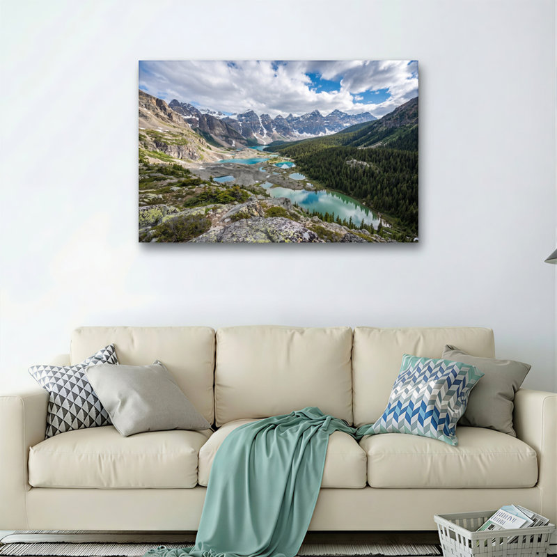 Ensemble de 1 tableau sur toile représentant un lac de montagne, H 24 po x l 36 po, Toile tendue