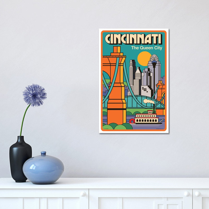 Cincinnati Travel Poster by Jim Zahniser - Wrapped Canvas Print, 20.32 cm H x 30.48 cm W