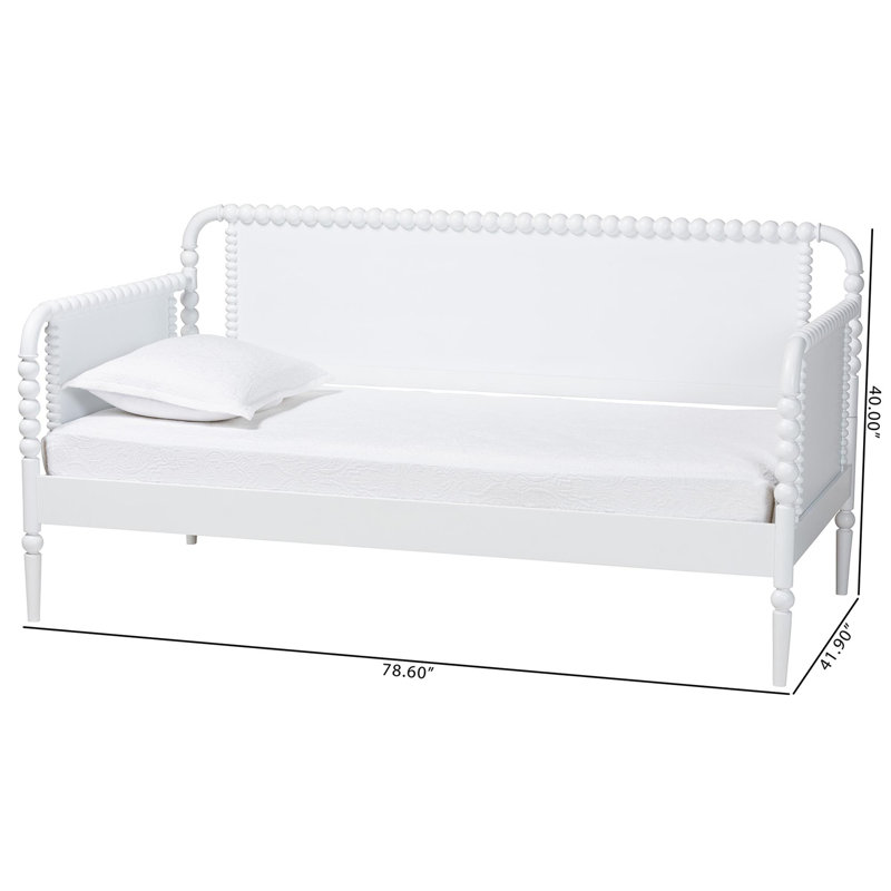 Baxton Studio Lucera Bobbin Daybed - Wooden Bed Frame With Turned Spindle Detailing, Classic Style Sofa Bed For Bedroom Or Guest Room, Twin, White