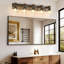 Applique murale en bois rustique pour salle de bain à 5 lumières avec abat-jour en verre Farmhouse Farmhouse