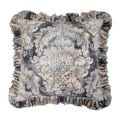 Victoria Smoky Damask Washed Linen Romantic Modern Traditional Ruffled Euro Sham