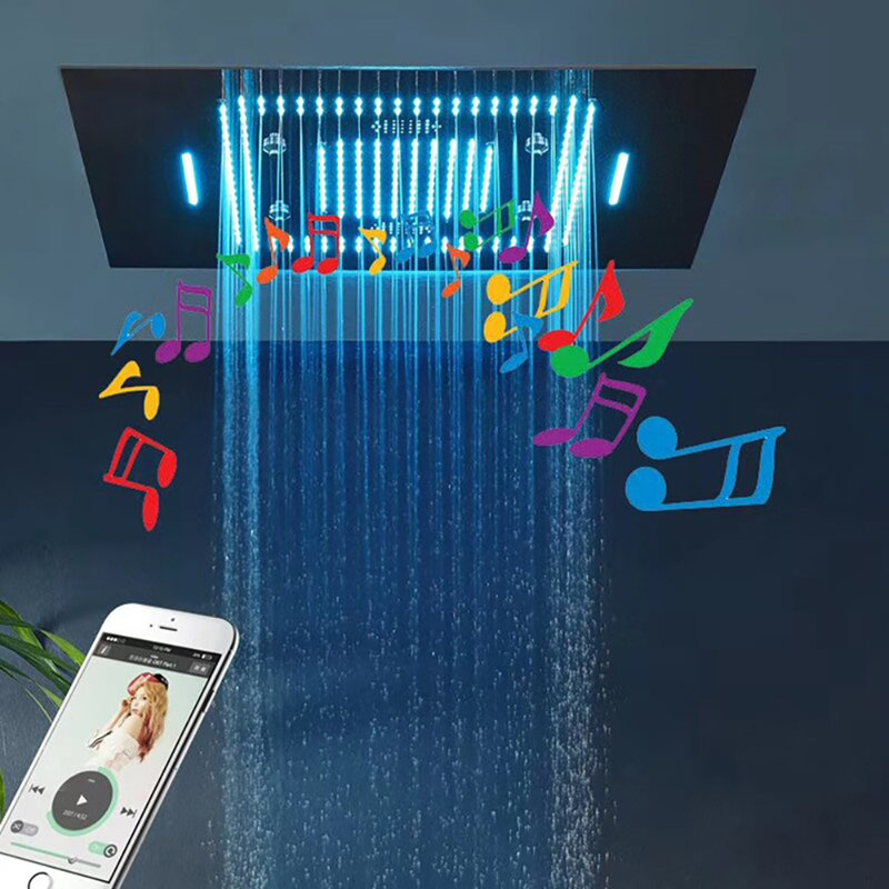 Système de douche à pluie thermostatique à DEL noir mat Pescia 23 x 31