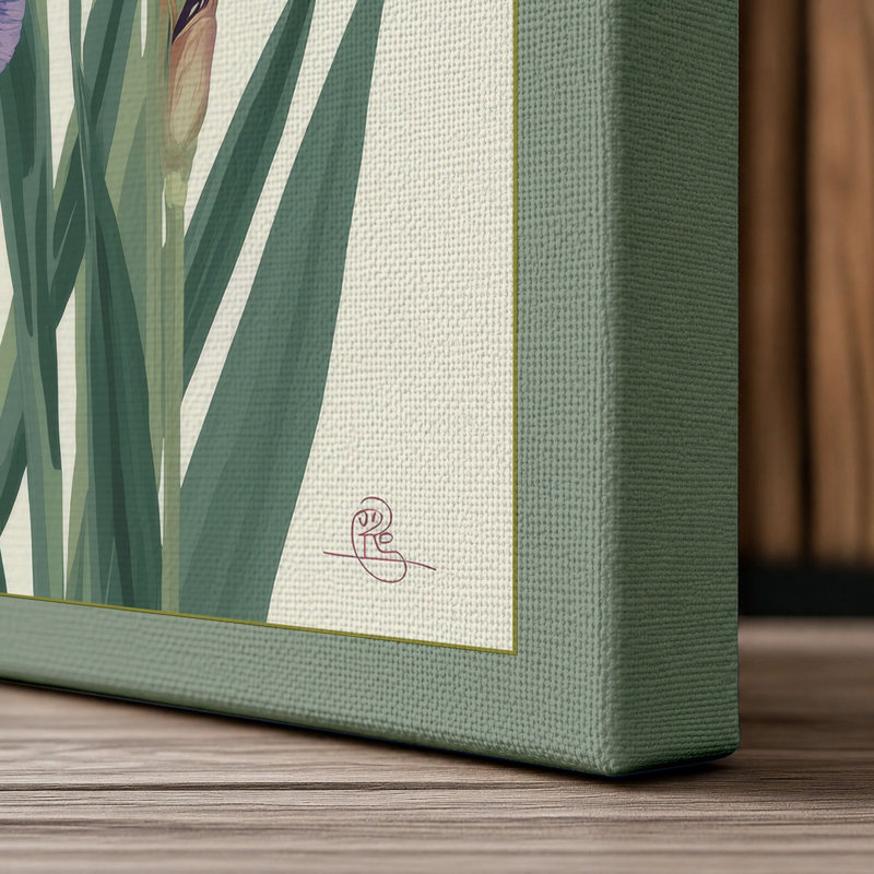 Iris Garden Botanical - Wrapped Canvas, 24x16 - 61.0 x 40.6 cm, Sage Border