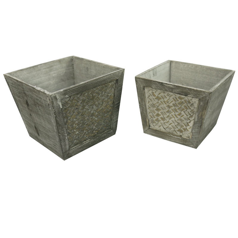 Noam Handmade Wood Pot Planter, Gray