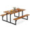 Table de pique-nique en bois d'acacia pour 6 personnes avec 2 bancs de parasol intégrés et structure en métal