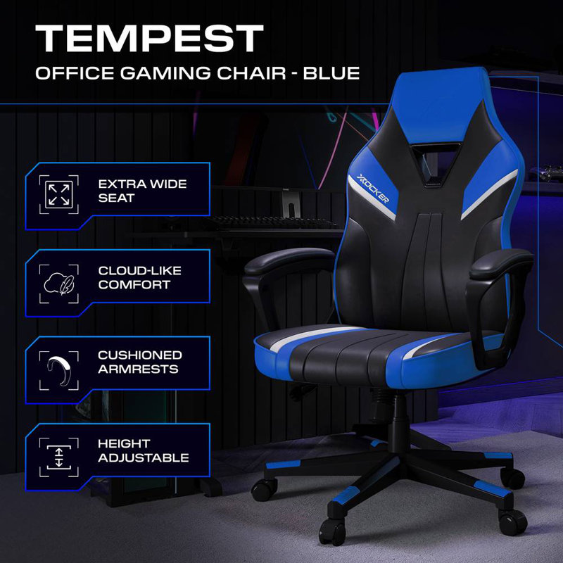 Tempest Ergonomic PC Office Gaming Chair, Blue/Black
