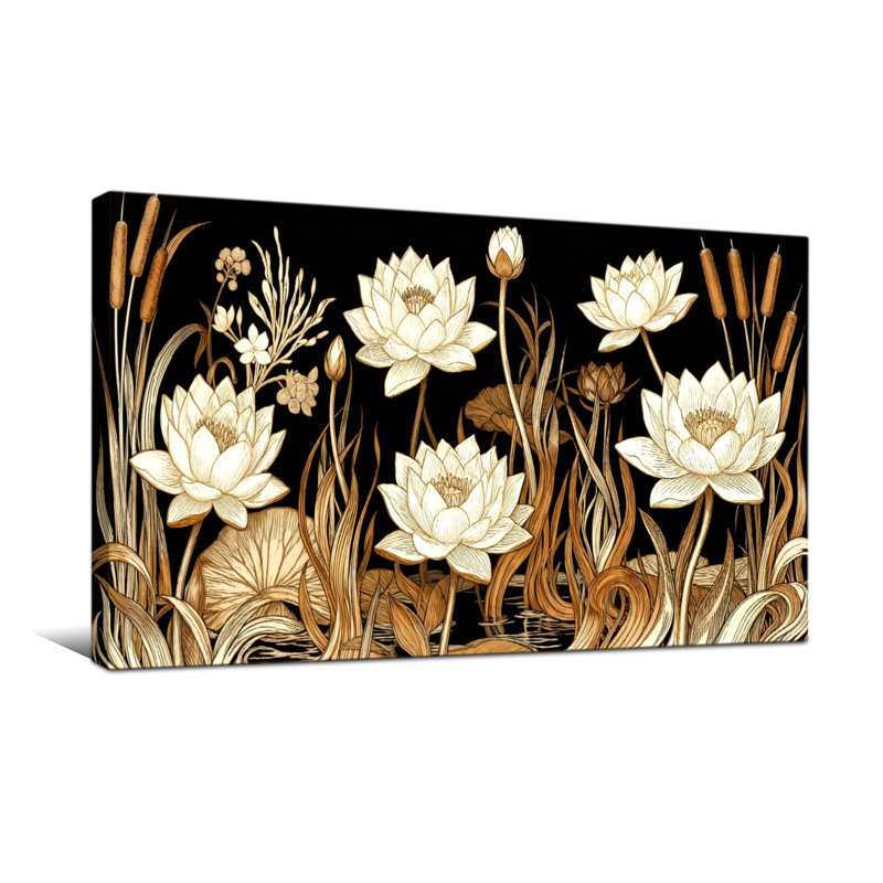 Plantes et fleurs Fleurs de lotus et roseaux, H 16 po x l 32 po