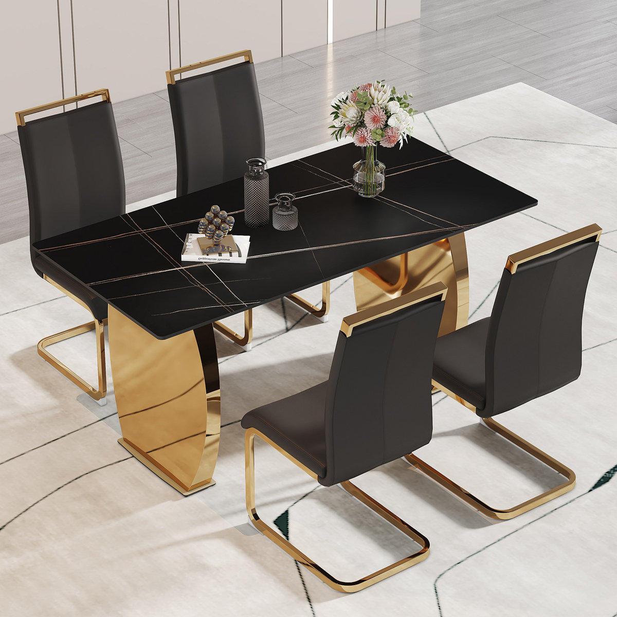 Everly Quinn Table And Chair Set, Rectangular Table With Inchpatterned ...