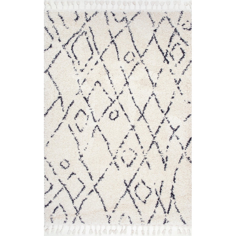 Tapis à motif géométrique blanc cassé Asusus, Rectangle 2 pi x 3 pi
