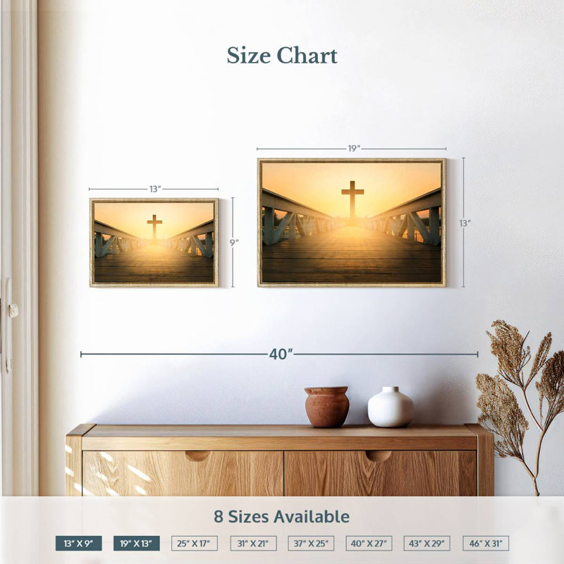 Au-delà de la croix, Cadre flottant en bois naturel, 19 po x 13 po