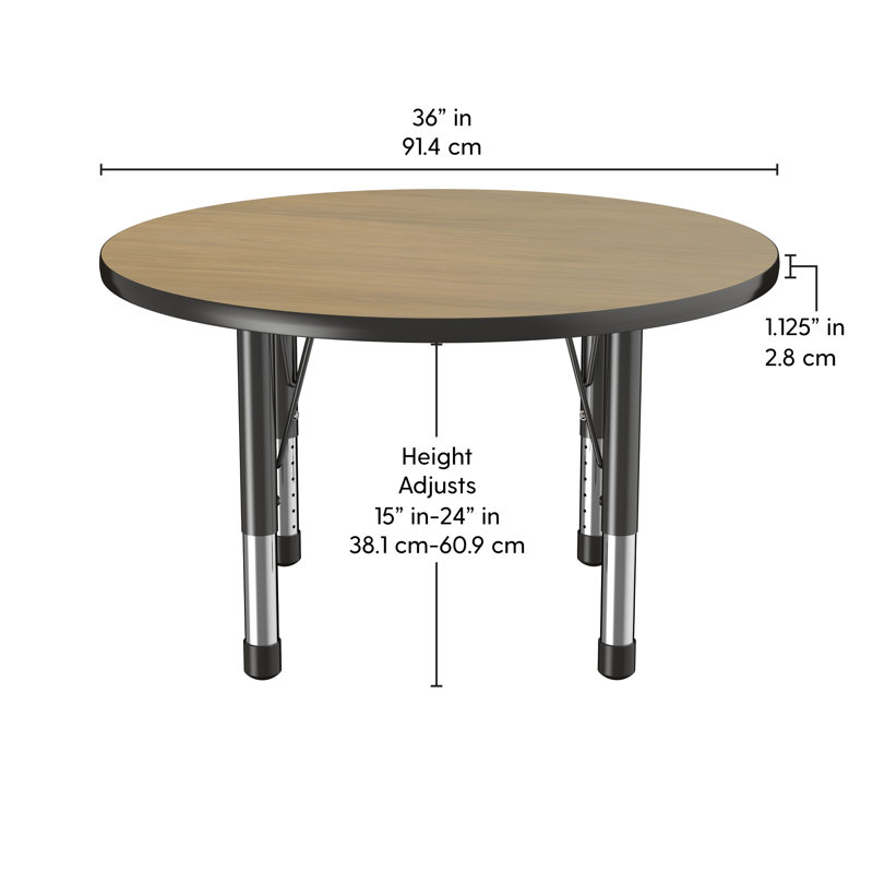 Table ronde à hauteur réglable, 36", Chêne Pasadena / noir, Épais