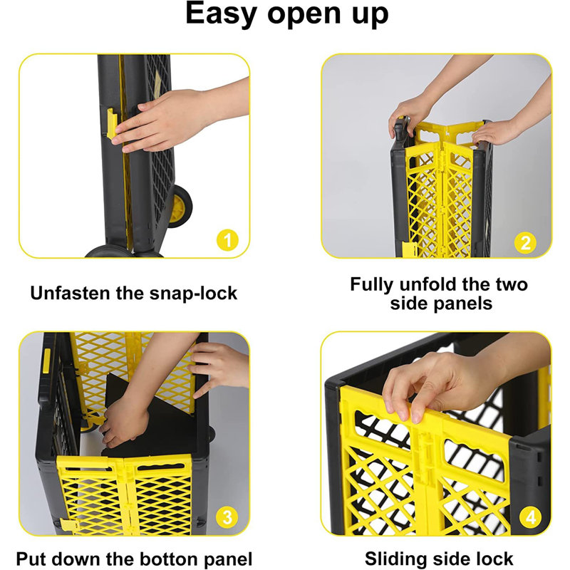 55L Foldable Rolling Cart with Wheels, Portable Updated Utility Tools Rolling Crate w/ Telescopic Handle, Yellow