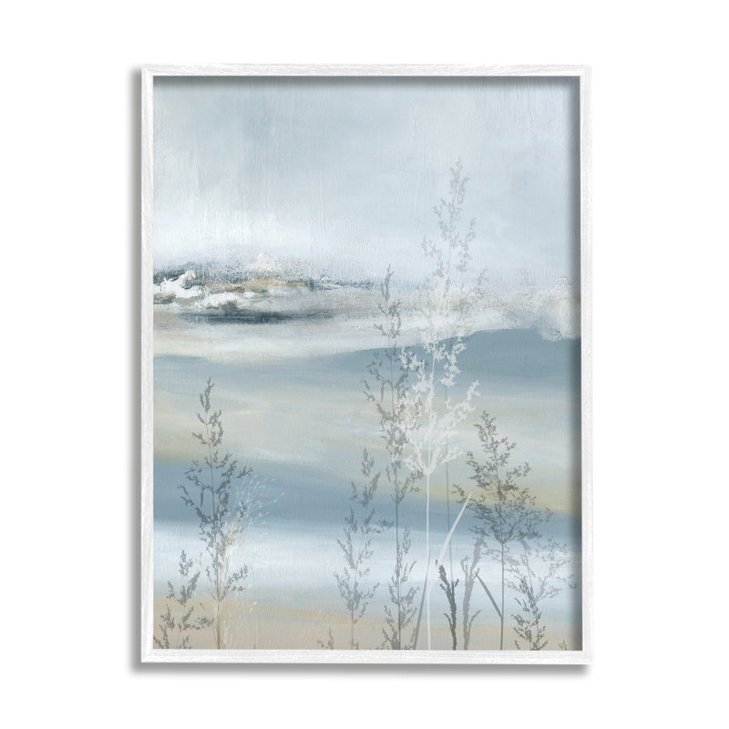 Paysage abstrait bleu, impression sur bois, H 14 po x l 11 po x P 1,5 po, Giclée encadrée blanc bord de mer