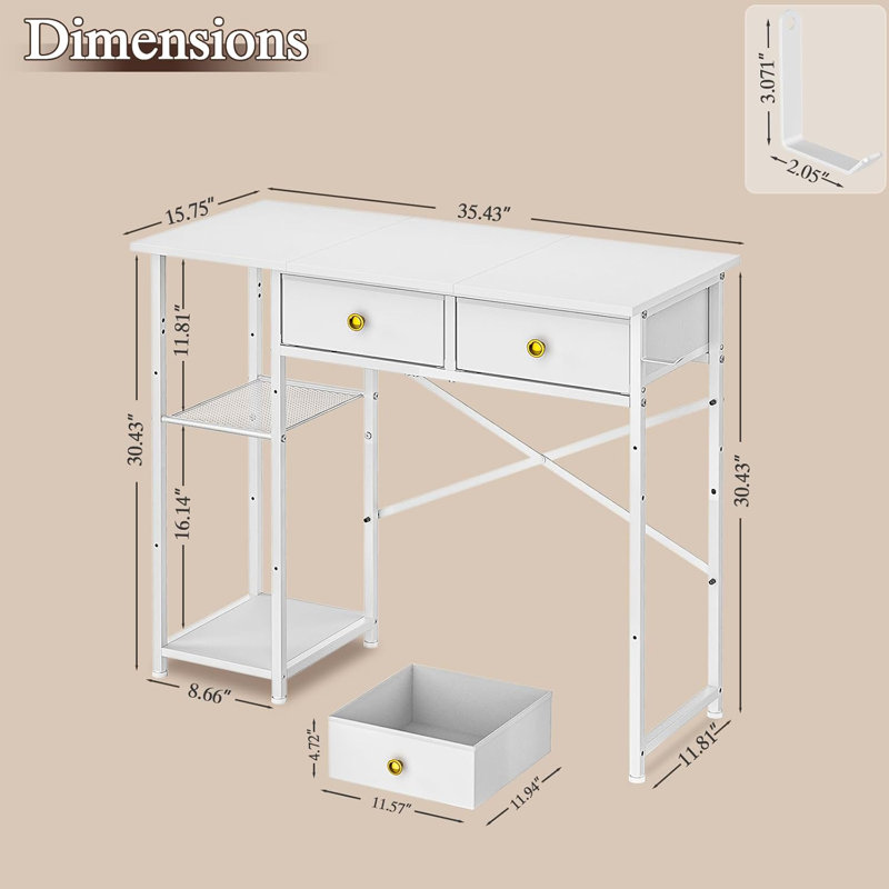 White Small Desk, White/White