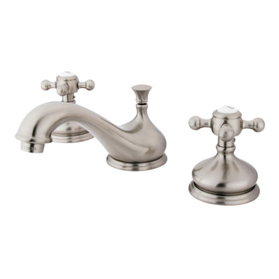 Kingston Brass Vintage Two-Handle 3-Hole Deck Mount Widespread Bathroom Faucet with Brass Pop-Up Drain