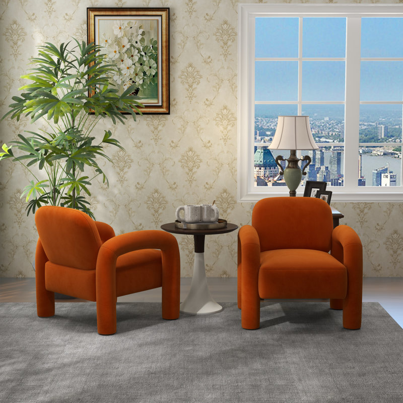 Iryanna Velvet Armchair, Orange Velvet, 2