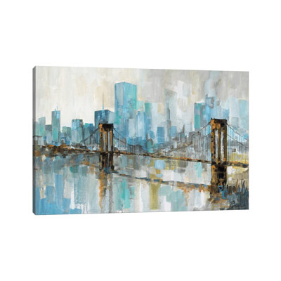 Teal City Shadows by Ruane Manning - Wrapped Canvas Gallery-Wrapped Canvas Giclée