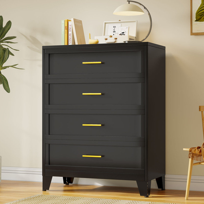 Commode de chambre en métal 4 tiroirs blanc noir