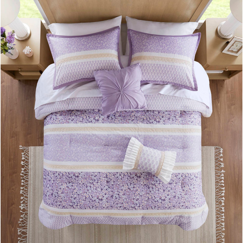 Ensemble d'édredon 5 pièces King / Cal King Seersucker avec coussins décoratifs, Mauve