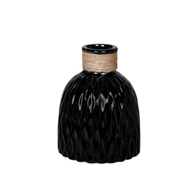 Vase en céramique noir, vase décoratif 6 po