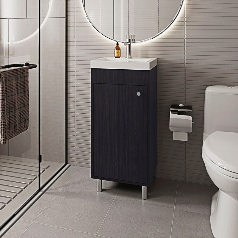 Meuble-lavabo de salle de bain avec porte et tablette de rangement, Wengé