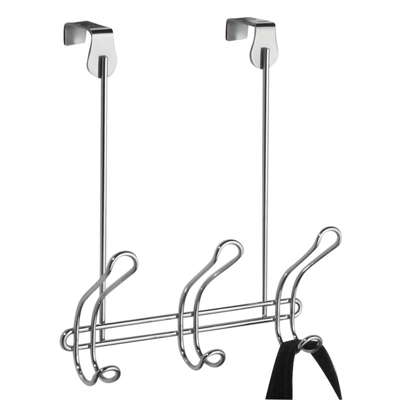 Medium Silver Chrome Over-the-Door 3-Hook Rack
