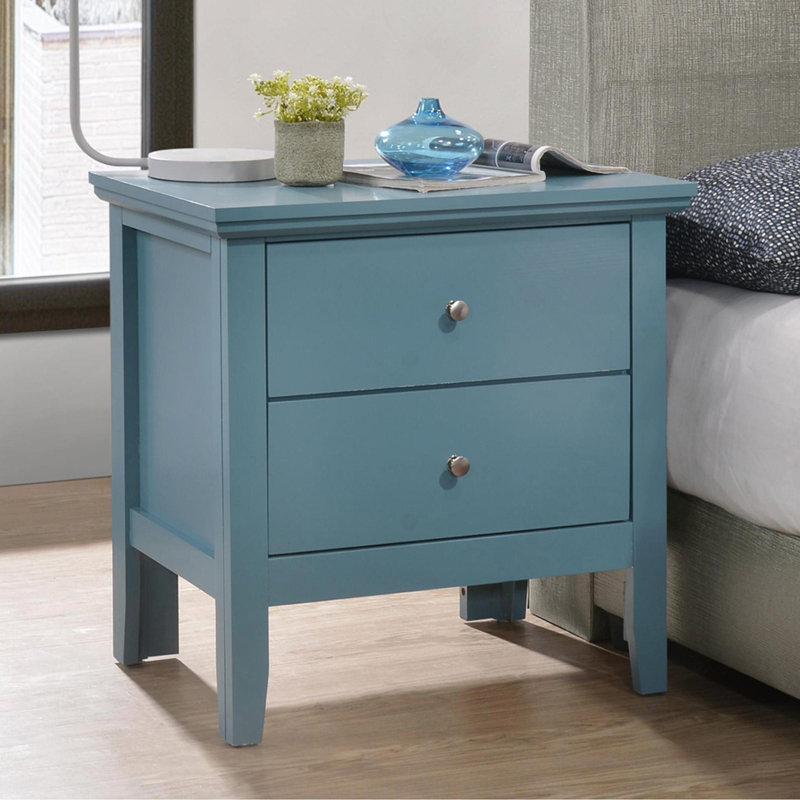 Teal Elegance Nightstand With Drawers