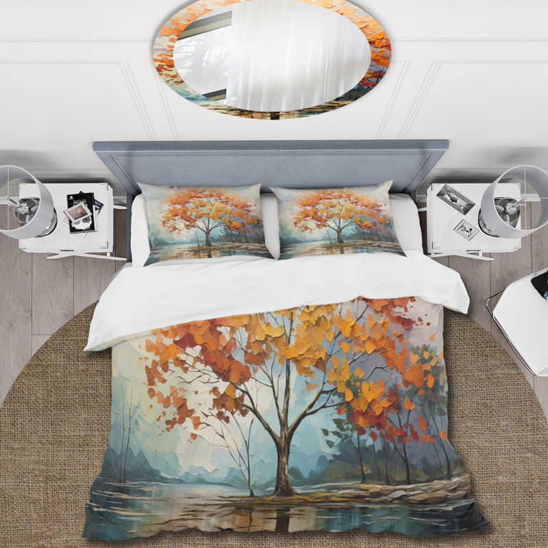 Ensemble de housse de couette à motif floral orange érable orange Majestic I, Housse de couette pour très grand lit et 2 très