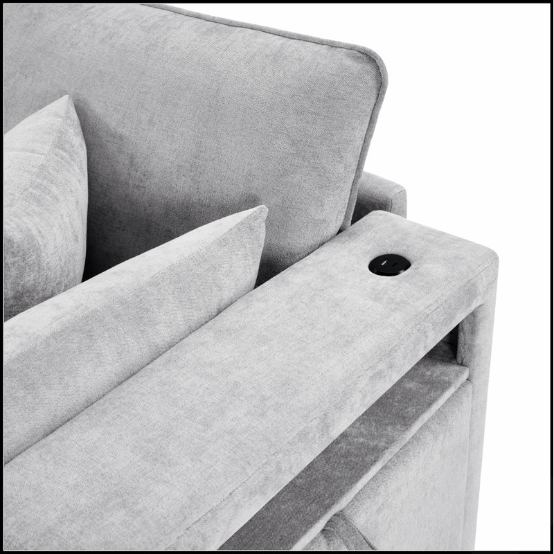 Canapé d'angle moderne au design modulaire, pouf amovible, accoudoirs de rangement et ports USB pour une utilisation polyvalente