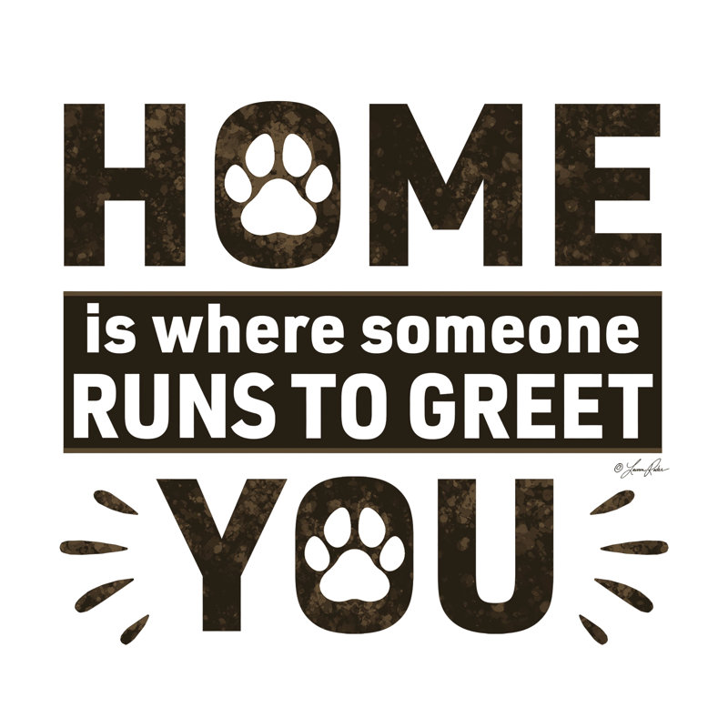 Home is Where Someuns Runs to Greet You par Lauren Rader, Cadre flottant noyer, Non, H 12 po x l 12 po
