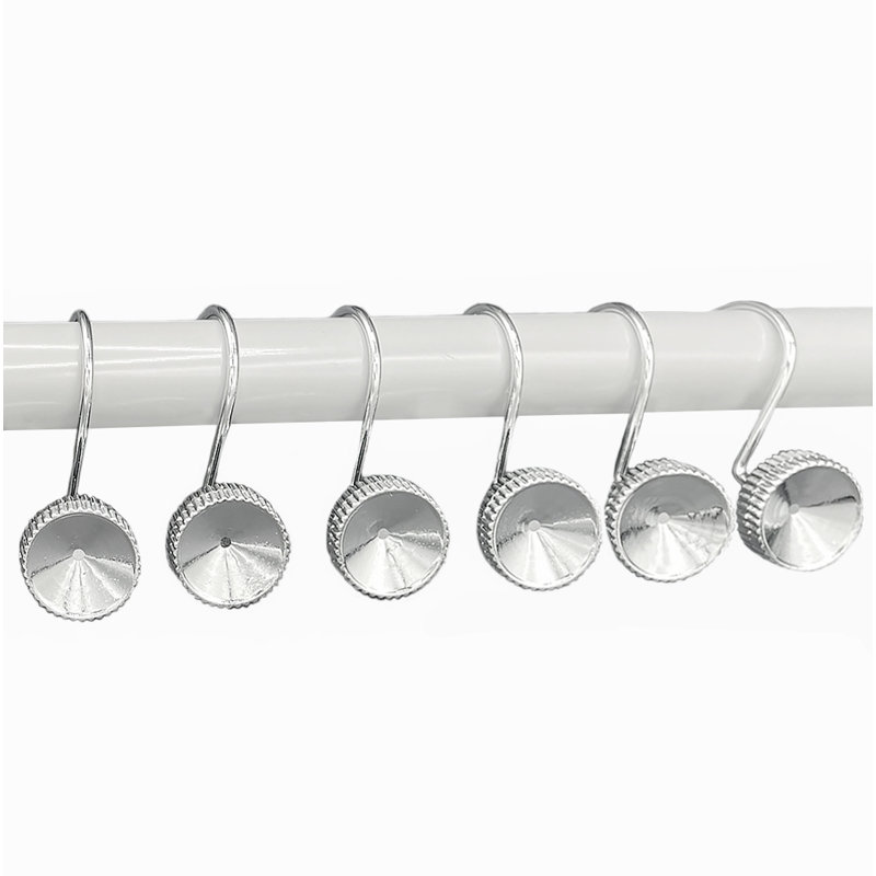 Ensemble de 12 pièces - Anneaux de rideaux de douche à boutons chromés en métal antirouille