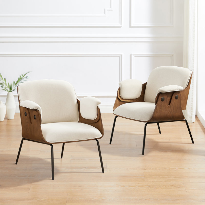 Upholstered Armchair, Beige Cotton/Linen