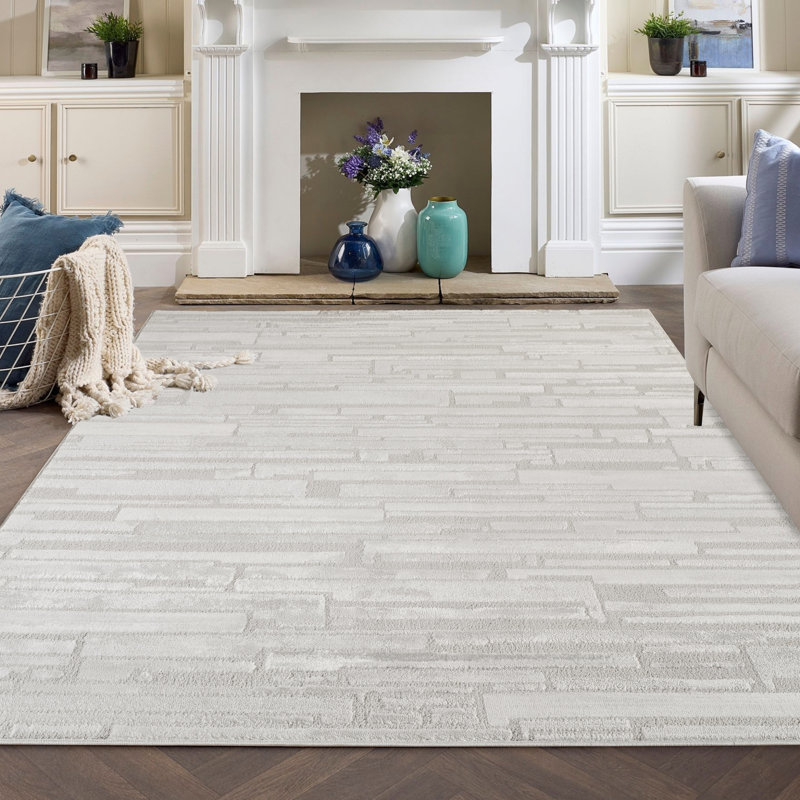 Hamilton Modern Metallic Sheen Area Rug - Polypropylene Weaving - Jute Backing - Blocked Bold Geometric Design Rugs, Silver