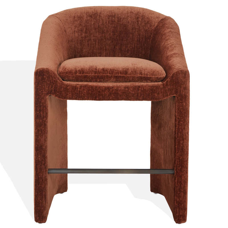 Tabouret de bar et de comptoir en chenille Kagan, Ochre, Tabouret de comptoir (siège d'une hauteur de 26,8