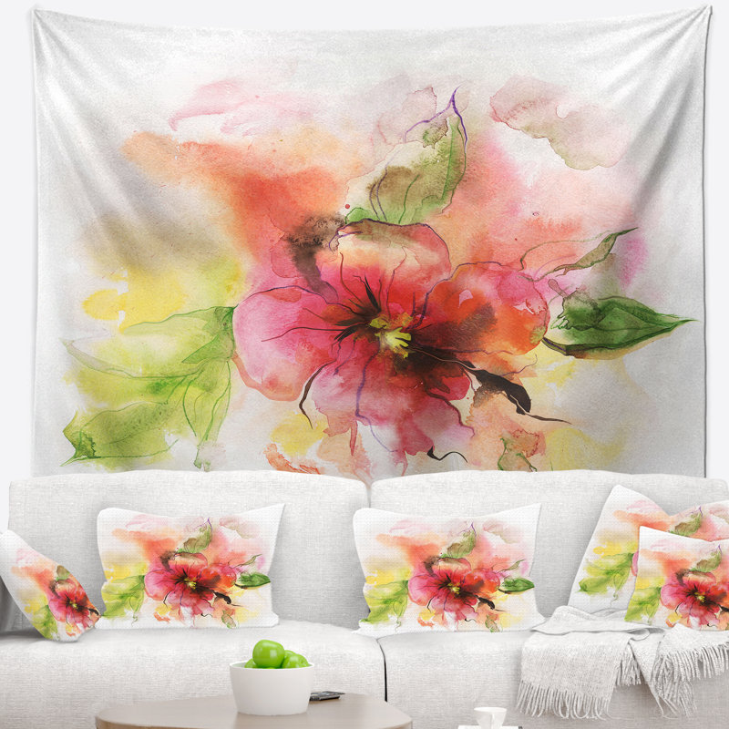 Tapisserie design rose et rouge Floral, H 32 po x l 39 po
