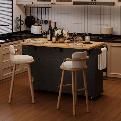 Jamera 60.2"W Kitchen Island with Two Large Storage Cabinets And Drawers, Locking Wheels