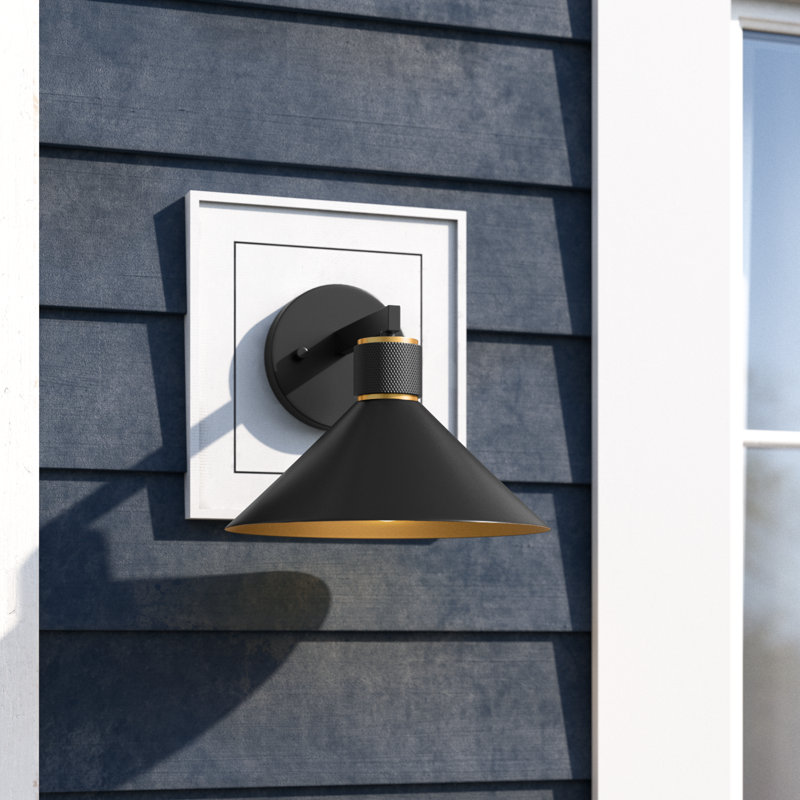 Stoneham 8.5 in. H 1-Light Matte Black and Gold Contemporary Outdoor Wall Sconce, Durable Metal Shade, LED Compatible, Dark Sky Compliant, Use for Exterior Porch Patio Front Door or Garage