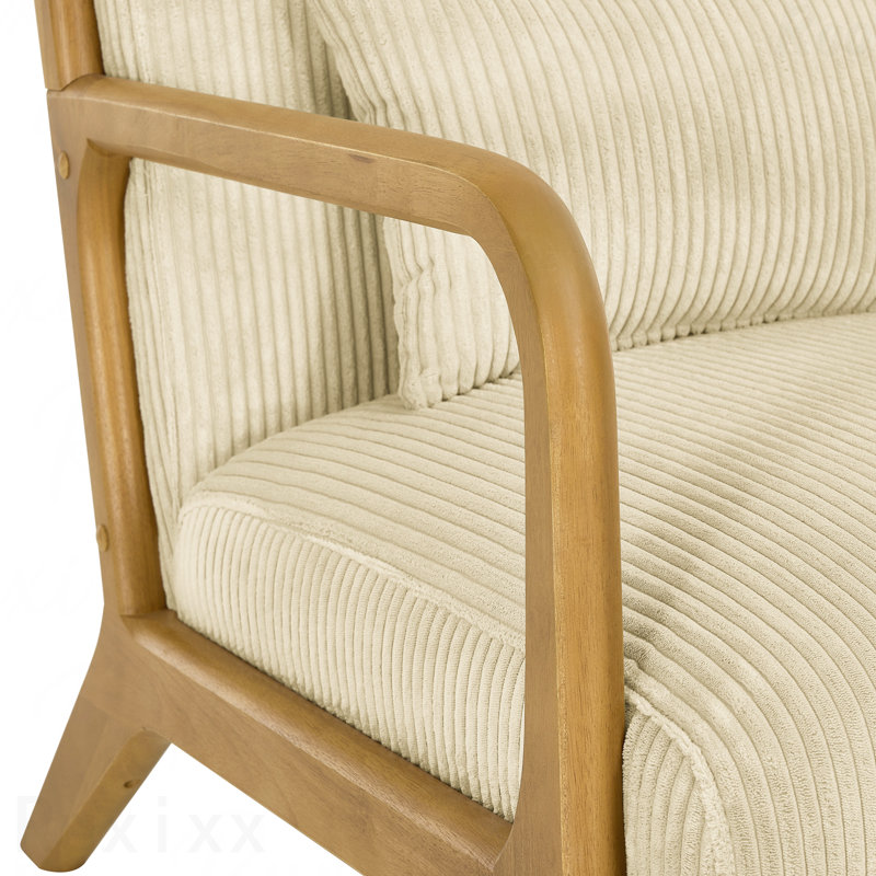 Chaise d'appoint moderne à rayures avec coussin, structure en bois et siège rembourré, idéale pour le salon, Beige