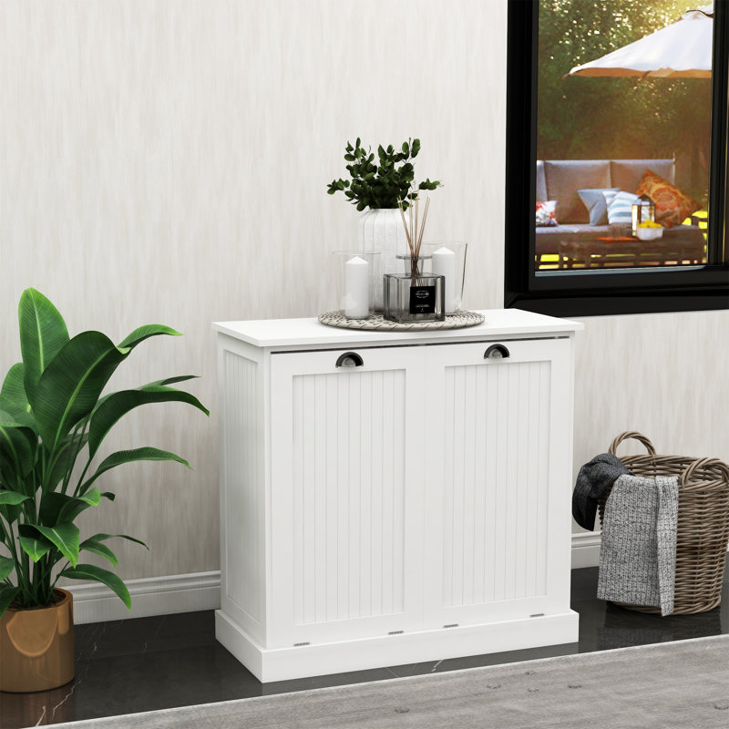 Two-Compartment Tilt-Out Laundry Sorter Cabinet, Blanc