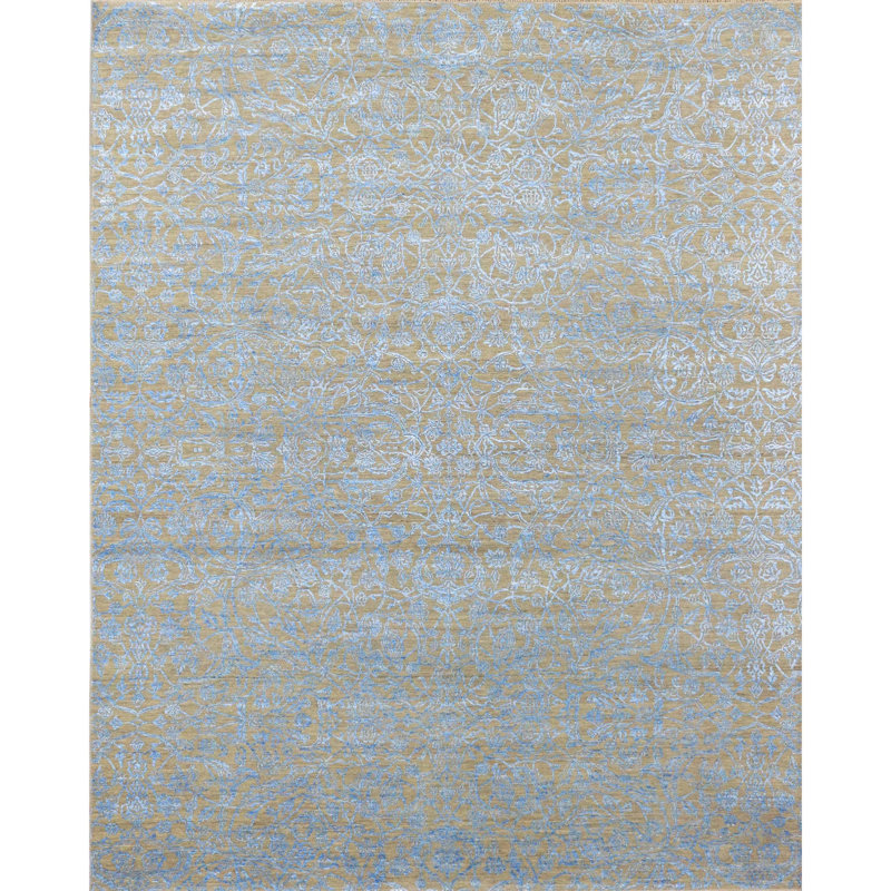 Hand Knotted Damask Indoor Rug, Rectangle 8' x 10'