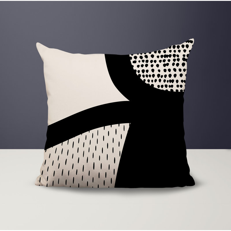 Coussin carré intérieur / extérieur pia, H 17 po x l 17 po, Blanc cassé / noir