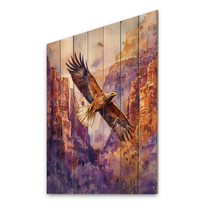 Aigle au-dessus du canyon II - Art mural en bois oiseau - sur bois de pin naturel, H 20 po x l 10 po x P 0,78 po