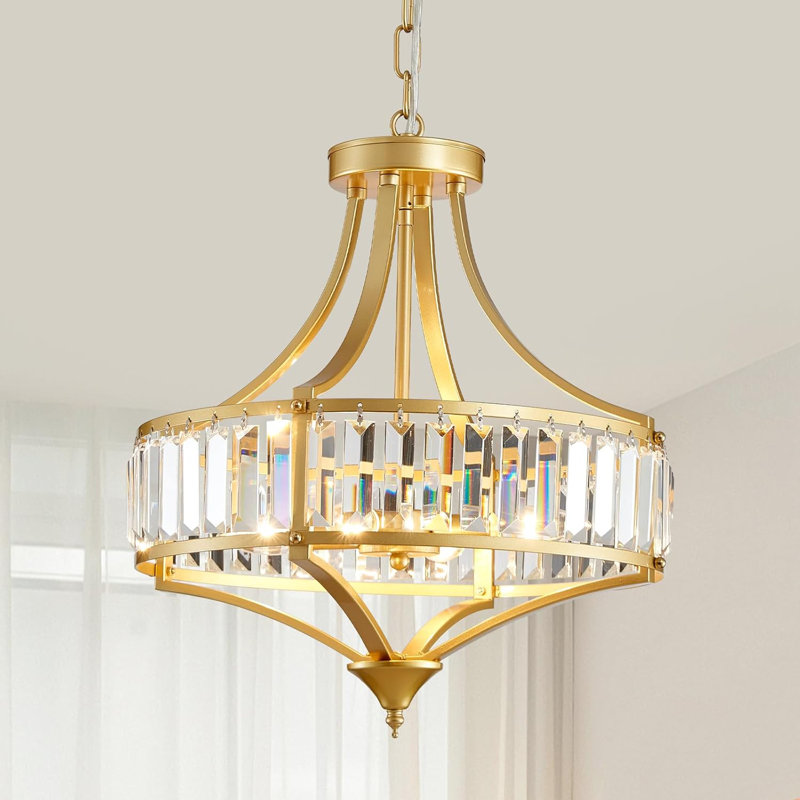 Luminaire suspendu rustique en cristal avec chaîne réglable pour salle à manger, Doré